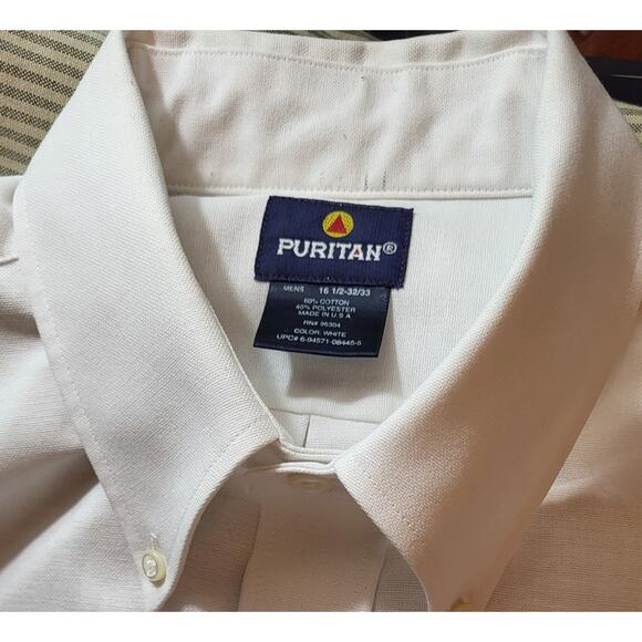 Puritan Solid White Button Long Sleeve Dress Shirt Adult Men's Size 16 1/2 32/33 - Picture 9 of 11